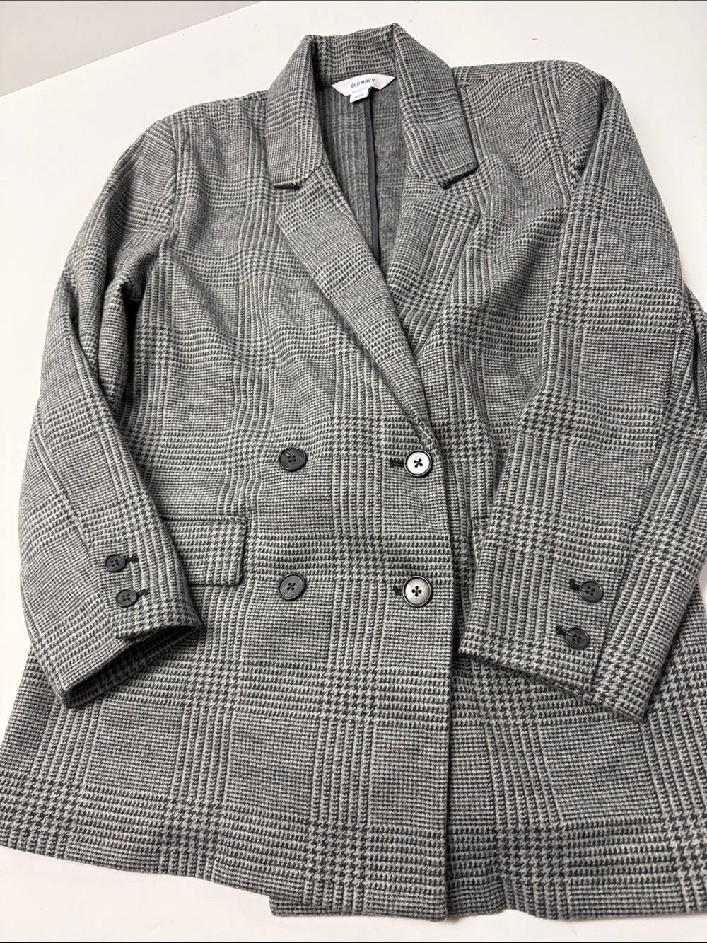 Old Navy Gray Glen Plaid Double-Breasted Blazer